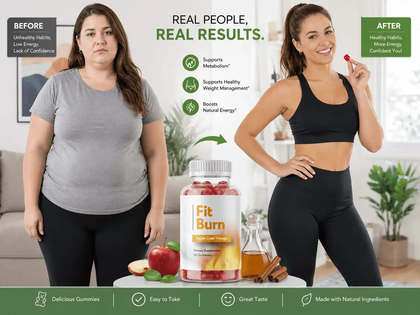 Fit Burn ACV gummies real results before and after weight loss transformation