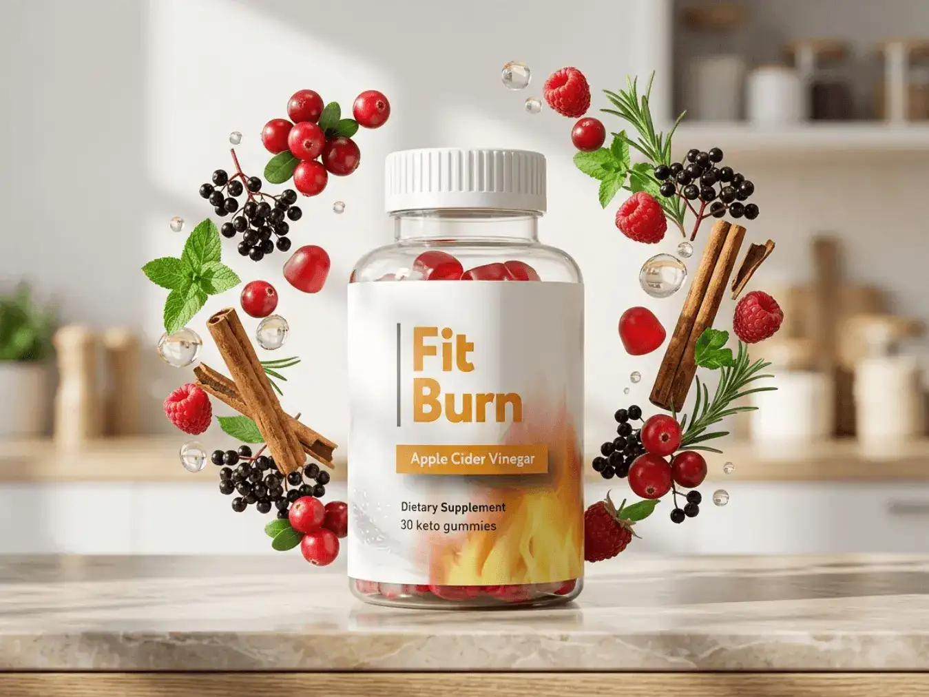 Fit Burn Apple Cider Vinegar keto gummy supplement bottle with natural plant ingredients